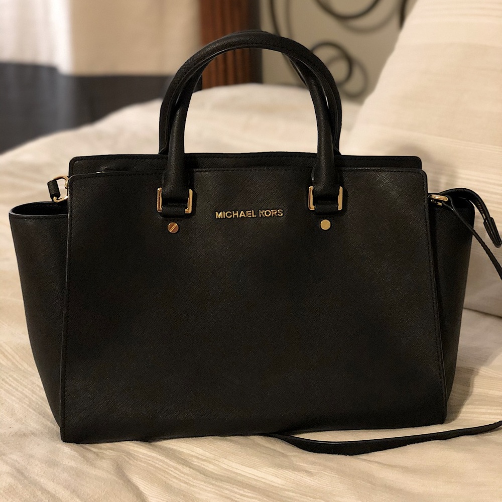 Michael Kors Large Selma Leather Crossbody Tote Bag Black